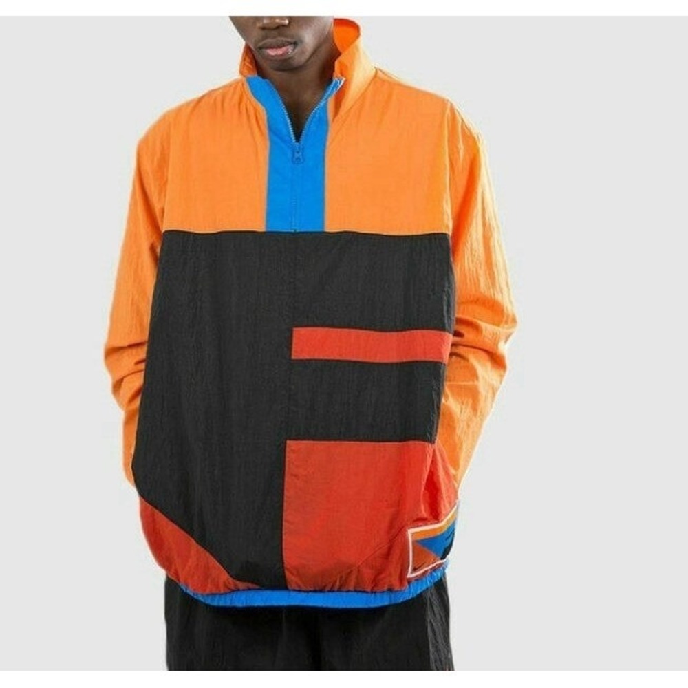 Vintage Nike Flight Jacket Men's L Orange  Multi Color Quarter Zip Basketball - Picture 2 of 10